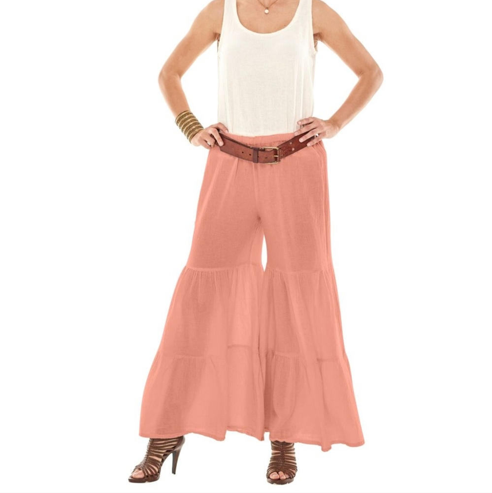 Oh my gauze! Aloha Pants Wide leg cropped pullon pants coral size 2